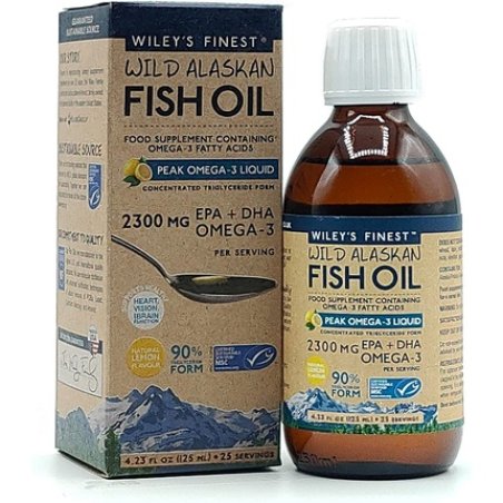 Wiley's Finest Peak Omega-3 Liquid 2300mg EPA DHA Natural Wild Alaskan Fish Oil 125ml Lemon Flavor