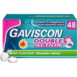 Gaviscon Double Action Heartburn and Indigestion Mint Flavour Chewable Tablets 48 Tablets