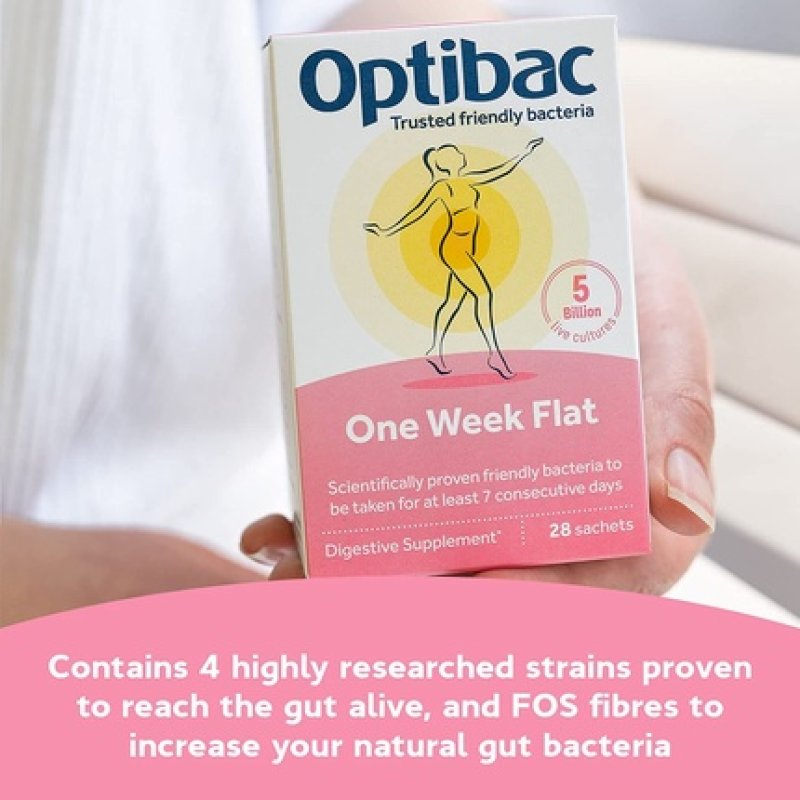 Optibac Probiotics One Week Flat Vegan Digestive Probiotic Supplement 5 Billion Bacterial Cultures 28 Powder Sachets