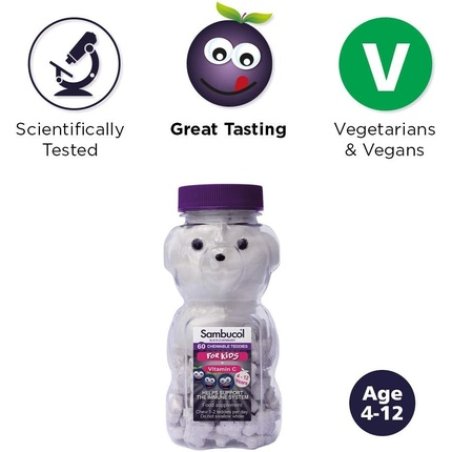 Sambucol Natural Black Elderberry Chewable Teddies with Vitamin C 60 Count