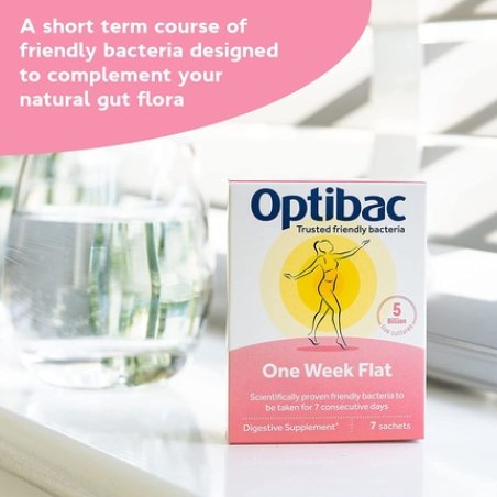 Optibac Probiotics One Week Flat Vegan Digestive Probiotic Supplement 5 Billion Bacterial Cultures 7 Sachets