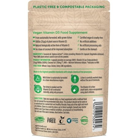 Together Health Vitamin D3 1000iu Capsules from Wild Lichen 30 Vegan VegeCaps Vitamin Capsules