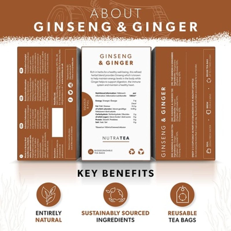 Nutra Tea Ginseng & Ginger - Soothing Tea With 100% Ginseng & Ginger