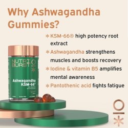 Nutriburst Ashwagandha Vitamin B5 Iodine Herbal Adaptogen 60 Gummies