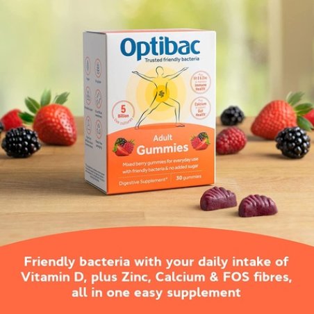 Optibac Probiotics Adult Gummies Vegan Digestive Supplements with Vitamin D Zinc and Calcium 30 Gummies
