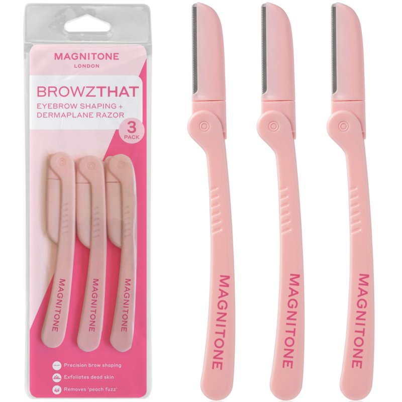 Magnitone London Browz That Eyebrow Shaping & Dermaplane Razor Pink 3pk Eyebrow Shaping And Dermaplaning Razors In Pink