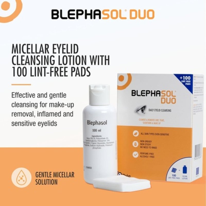 Blephasol Duo 100ml Micellar Eyelid Cleansing Lotion with 100 Lint-Free Pads