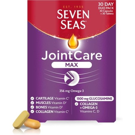 Seven Seas JointCare Max Supplements with Omega-3, Vitamin D & C, Zinc, Collagen, and Glucosamine 60 Capsules