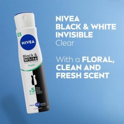 Nivea Black & White Fresh Antiperspirant Spray 250ml 72hr Anti-Sweat Women's