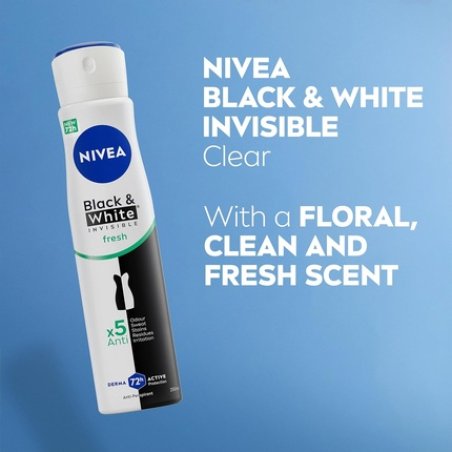 Nivea Black & White Fresh Antiperspirant Spray 250ml 72hr Anti-Sweat Women's