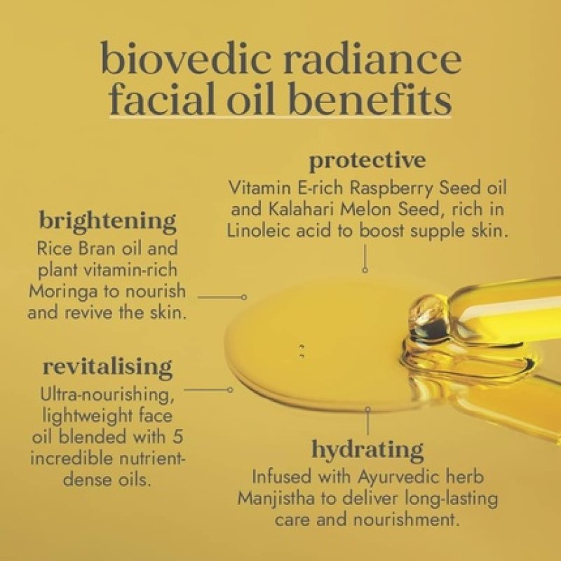 Fushi Biovedic Radiance Face Oil 30ml Ayurvedic Herb Manjisthta, Kalahari Melon Seed & Raspberry Seed