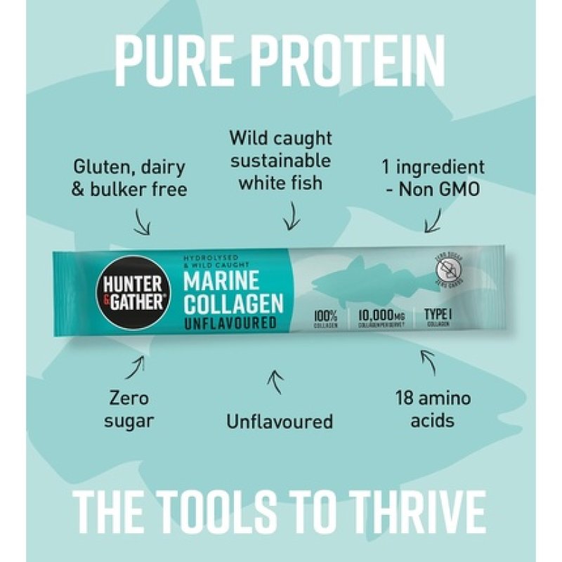 Hunter & Gather Marine Collagen Powder 30 x 5g Sachets Pure Unflavoured Hydrolysed Wild Caught Marine Collagen Peptides