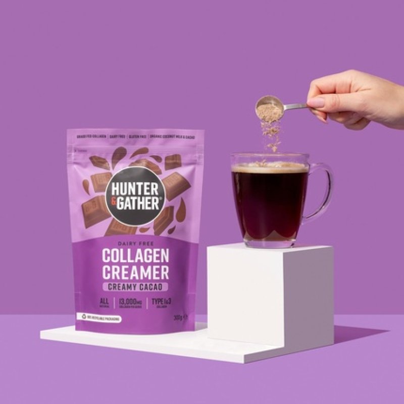 Hunter & Gather Collagen Creamer for Coffee Creamy Cacao 300g Grass Fed Type 1 & Type 3 Bovine Collagen Peptides Dairy
