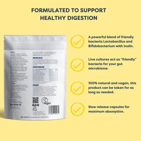 Gut-Smart LIVE Slow-Release Capsules Pre & Probiotics 60 Capsules 19 Billion Live Cultures