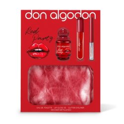 Don Algodon Red Party Women's Gift Set 30 Ml Eau De Toilette Lip Gloss Glitter Eyeliner And Bag