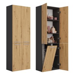 Topeshop NEL 1K DD ANT/ART KP armoire de rangement de salle de bain Graphite, Chêne