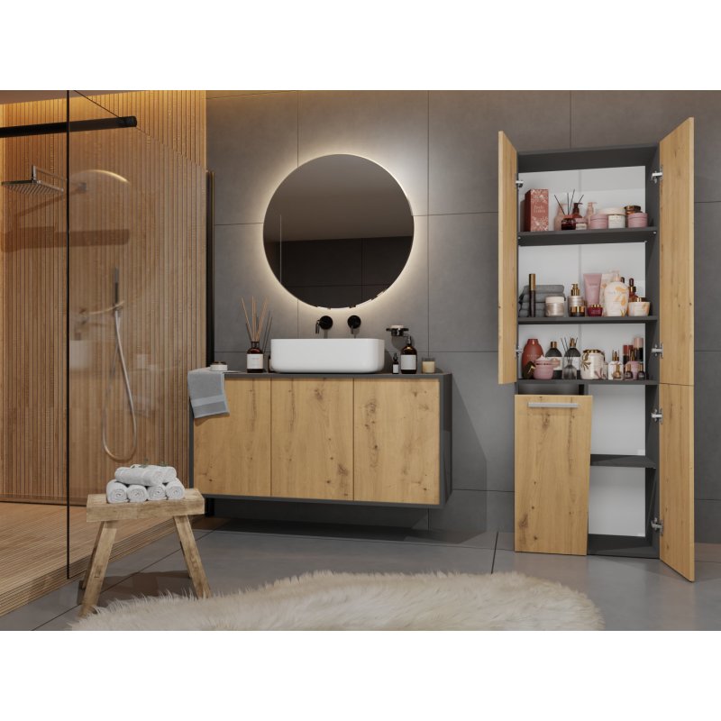 Topeshop NEL 1K DD ANT/ART KP bathroom storage cabinet Graphite Oak