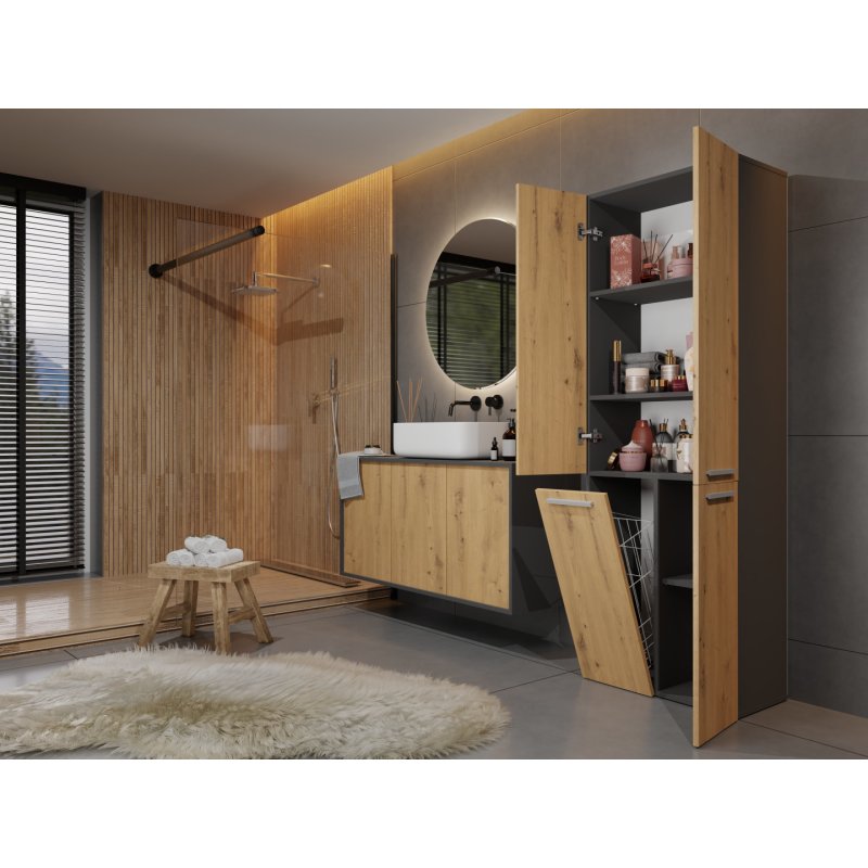 Topeshop NEL 1K DD ANT/ART KP bathroom storage cabinet Graphite Oak