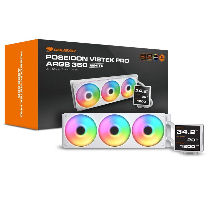 K COUGAR CPU Wasserkühlung Poseidon Vistek Pro 360,ARGB,Weiß