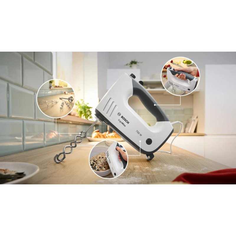 Bosch MFQ37490 mixeur Batteur à main 750 W Gris, Blanc