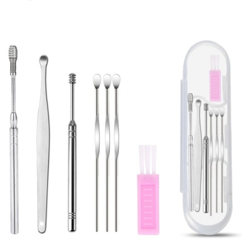 Ewanto Ear Cleaner Set 6 In 1 Stainless Steel In Practical Storage Box For Children And Adults For Use On The Ear Hh-2