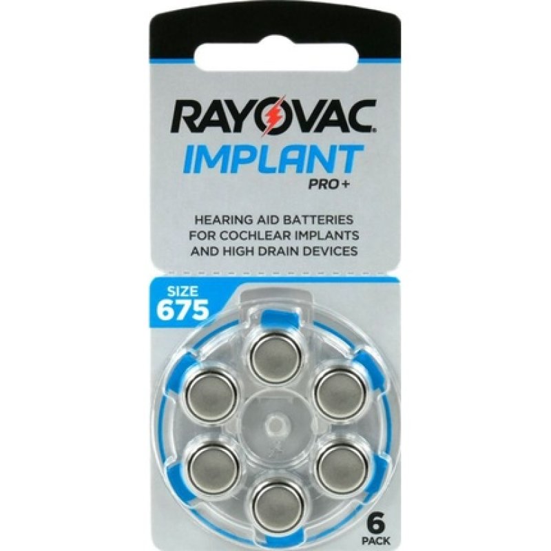 Rayovac 1000x Implant Pro Hearing Aid Batteries Size 675 Pr44 Blue 6-Pack Blister Cochlear Implant