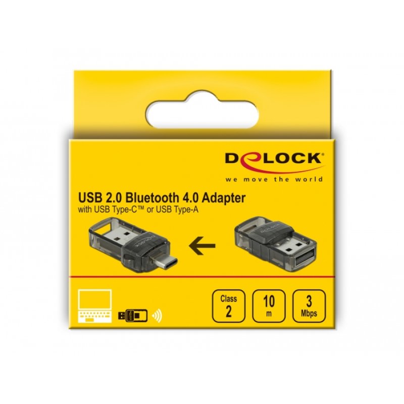 DeLOCK USB 2.0 Bluetooth 4.0 Adapter 2 in 1 USB Type-C™ or Type-A