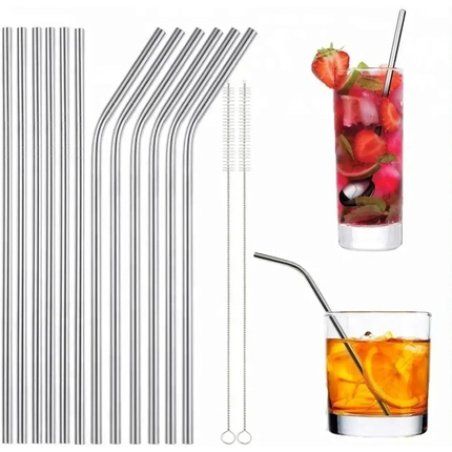 Edelstahl Strohhalm mit Knick Trinkhalm Silber Wiederverwendbar gebogen Mehrweg Plastikfrei Zero-Waste