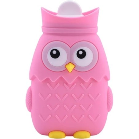 Mini Owl Silicone Hot Water Bottle 400ml Hand Warmer for Adults and Children Pink