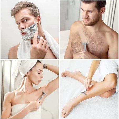 Reusable Stainless Steel Safety Razor for Classic Blades Including 5 Blades Black Gentle Thorough Skin-Friendly Wet