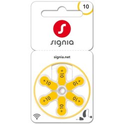 Signia Gr 10 Hearing Aid Batteries 6-Pack Blister Pr70 Yellow 24610 Sig10 24610313436