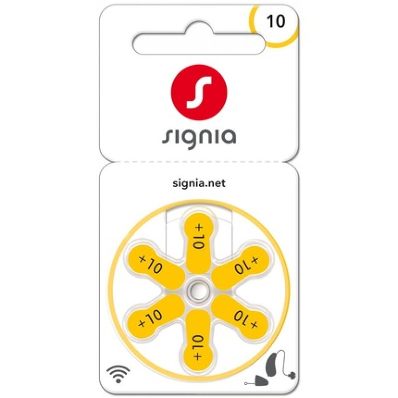 Signia Gr 10 Hearing Aid Batteries 6-Pack Blister Pr70 Yellow 24610 Sig10 24610313436