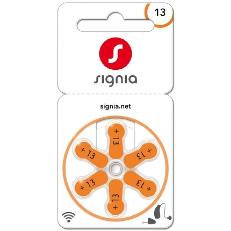 Signia Gr 13 Hearing Aid Batteries Orange 6-Pack Blister Pr48 24606 Sig13 P13mf