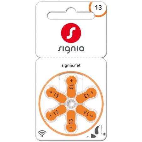 Signia Gr 13 Hearing Aid Batteries Orange 6-Pack Blister Pr48 24606 Sig13 P13mf