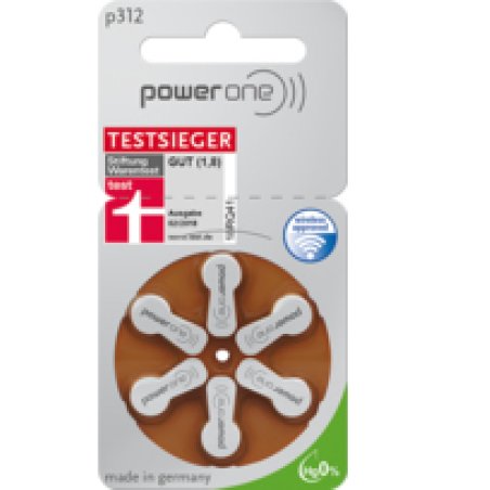 Power One 6-Pack Hearing Aid Batteries P312 Brown, 1.45 Volts, 170 Mah