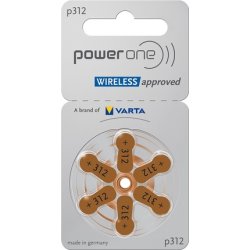 Varta Power One Gr 312 Hearing Aid Batteries 1.45v 6-Pack Blister Pr41 Brown 24607 P312