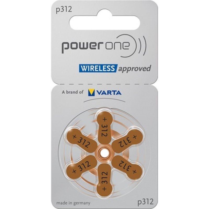 Varta Power One Gr 312 Hearing Aid Batteries 1.45v 6-Pack Blister Pr41 Brown 24607 P312
