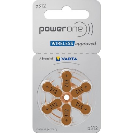 Varta Power One Gr 312 Hearing Aid Batteries 1.45v 6-Pack Blister Pr41 Brown 24607 P312