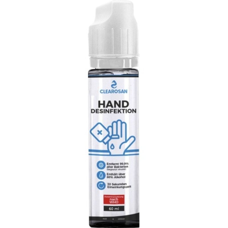 Clearosan Hand Disinfectant 60ml Bottle - 80% Alcohol, Removes 99.9% Of Bacteria, Fungicidal, Limited Virucidal, Made