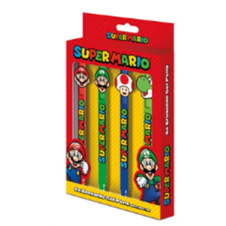 SUPER MARIO - 4 Stylos à Gel Effaçable Head Topper