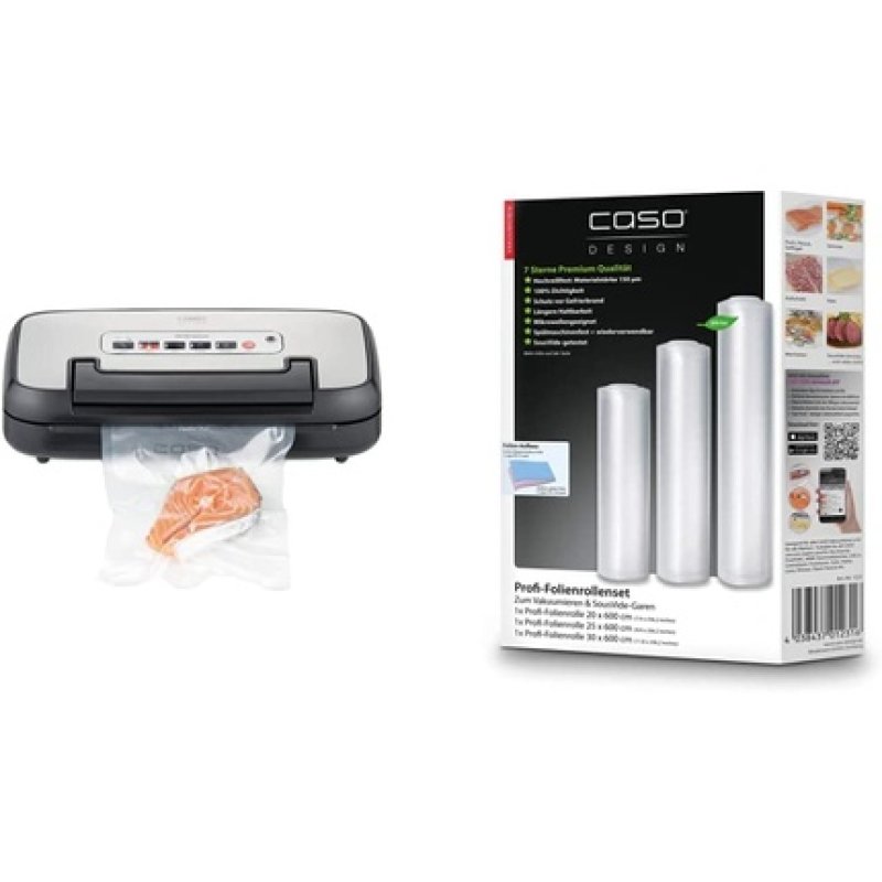 CASO VRH 590 Advanced Vacuum Sealer with 2.5mm Seal and Professional Film Rolls - Bundle with 4/1 Pack of 20x600cm, 1