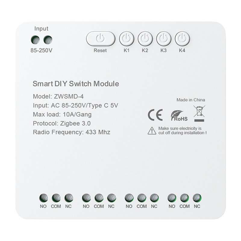 ZigBee 4-channel switch module with voltage-free DC 32V contact Avatto ZWSMMD-4-250V