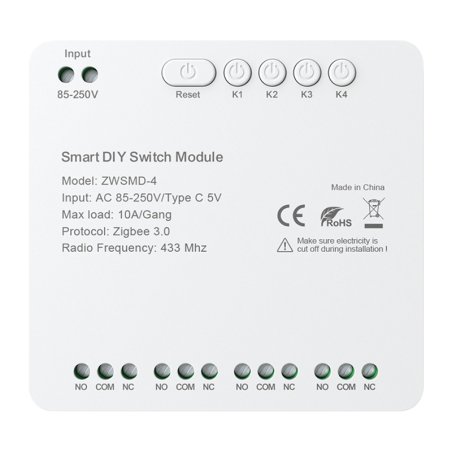 ZigBee 4-channel switch module with voltage-free DC 32V contact Avatto ZWSMMD-4-250V