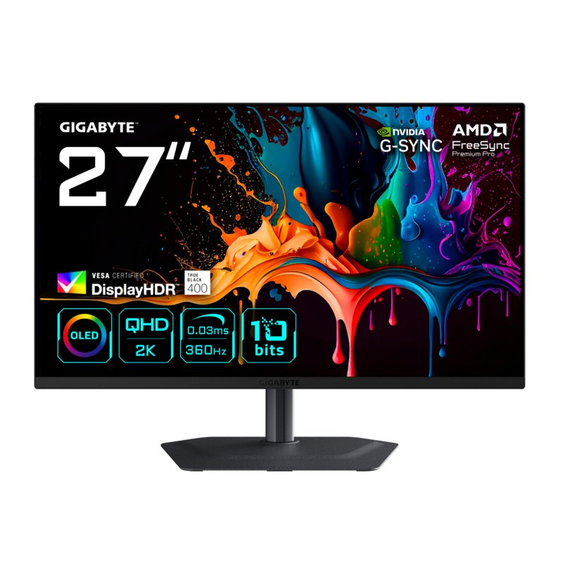 GIGABYTE MO27Q3 Moniteur Gaming OLED 27” QHD - 2560 x 1440, 360Hz, 0.03ms, 250 cd/m², G-Sync Compatible, FreeSync