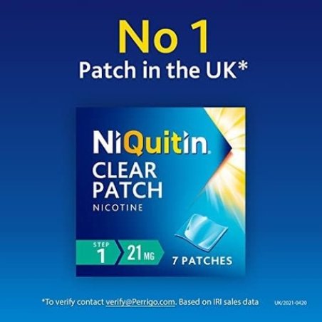 NiQuitin 21mg Nicotine Patch Step 1 Stop Smoking Aid Therapy 7 Clear Patches 24h Craving Control