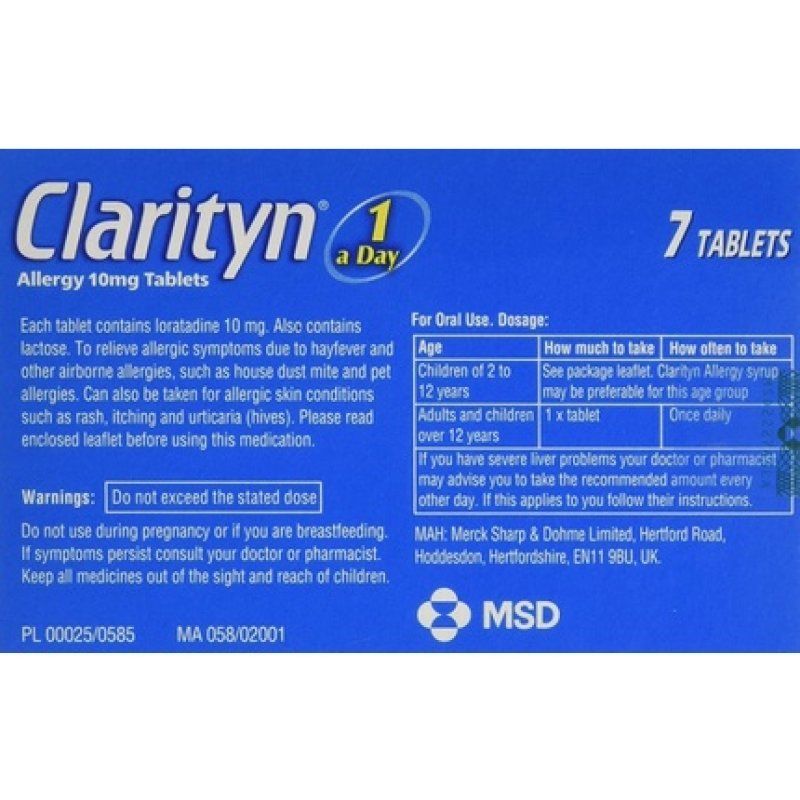 Clarityn Allergy 10mg Tablets 7 Tablets