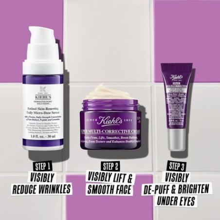 Kiehl's Seriously Correcting Skin Smoothers Skincare Gift Set 3 Piece Routine with Wrinkle Reducing Face Moisturizer,