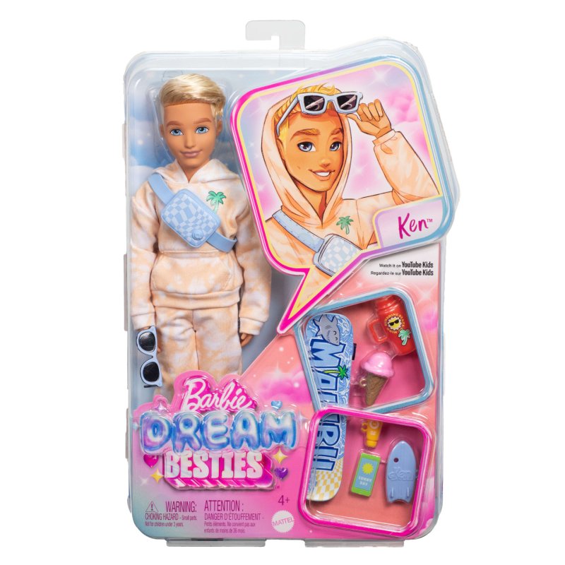 Barbie Dream Besties Ken Fashion Doll with 9 Summer & Skateboard Themed Accessories