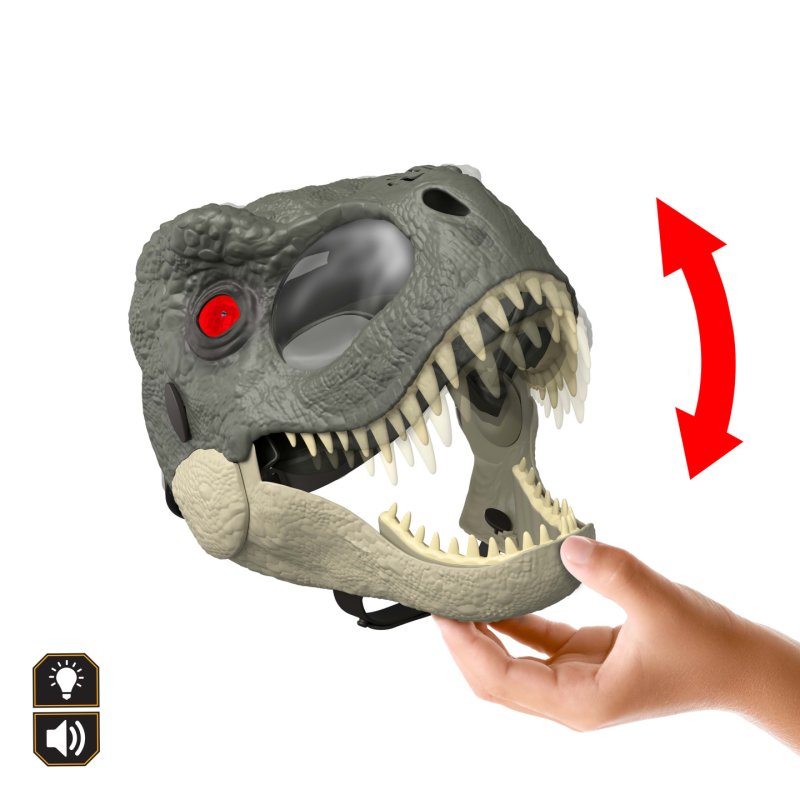 Jurassic World Rebirth T-Rex Rage N Roar Mask with LED Light Up Eyes Feature, 3 Level Effects