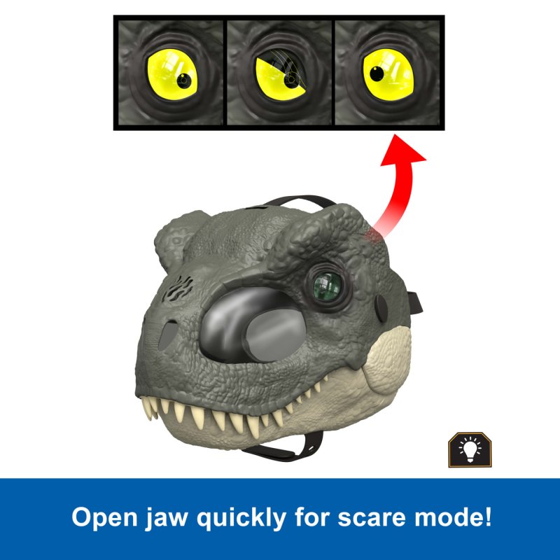 Jurassic World Rebirth T-Rex Rage N Roar Mask with LED Light Up Eyes Feature, 3 Level Effects